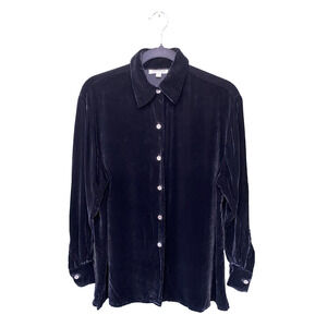 Ann Taylor Velvet Shirt Womens Small Petite Velvet Black Vintage Office Blouse
